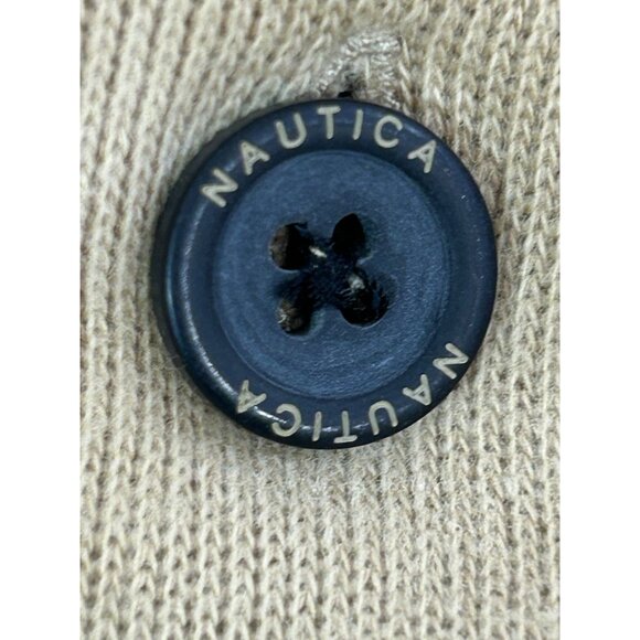 Nautica Men's Sweater Vtg Tan M  2-Button Cotton Shawl Collar Logo Long Sleeve - Picture 13 of 16